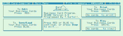 The main menu of Card Compiler