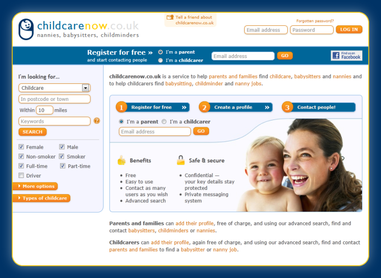 The homepage of childcarenow.co.uk