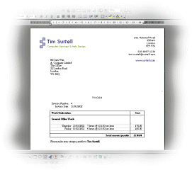 An invoice in Microsoft Word