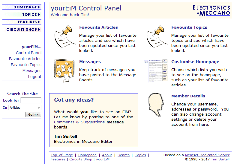 The yourEiM control panel