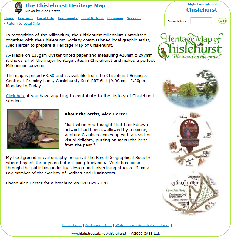 A page promoting the Chislehurst Heritage Map
