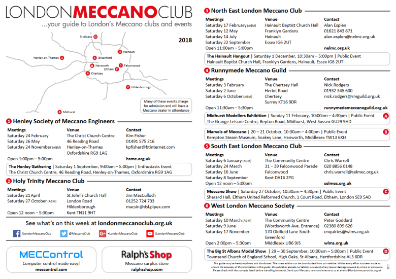 The 2018 edition of the London Meccano Club Events Guide