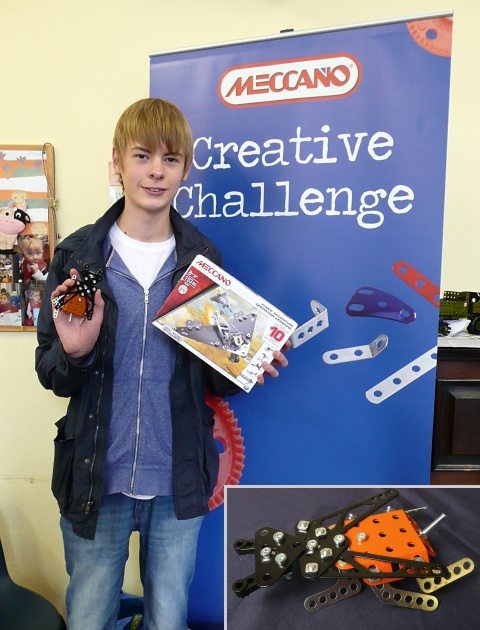 2015 Meccano Creative Challenge winner Nick Beck, with his model (inset)