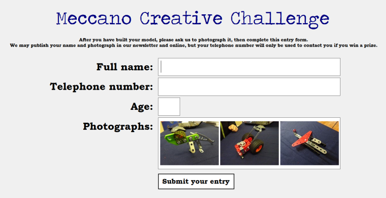 The record-keeping system for the Meccano Creative Challenge