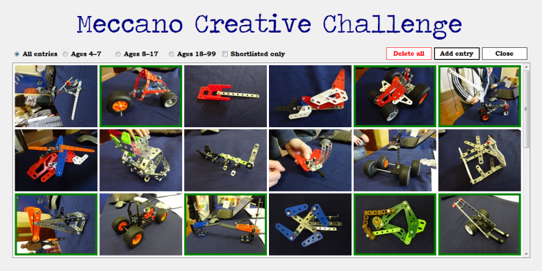 The judging area of the record-keeping system for the Meccano Creative Challenge