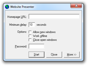 The Website Presenter dialog box